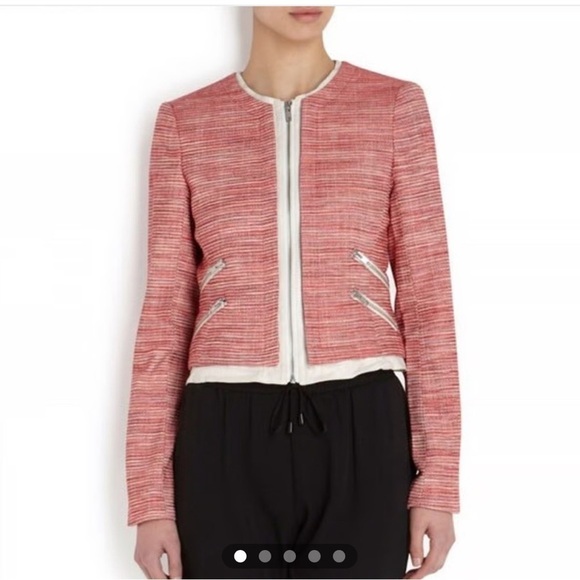 PARKER Madison Red Tweed and Leather Trim Cropped Jacket Size M - Picture 1 of 11